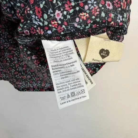 Madewell Puff Sleeve Ruffle Top Blouse Black Fieldwalk Floral - M - Picture 4 of 9